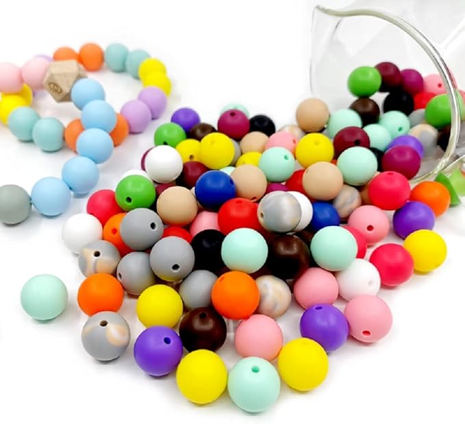 60Pcs 15mm Round Rubber Silicone Bead Bulk Loose Beads Gorgeous Making Kit for Keychain Tassels Necklace Bracelet Jewelry DIY Crafts Making