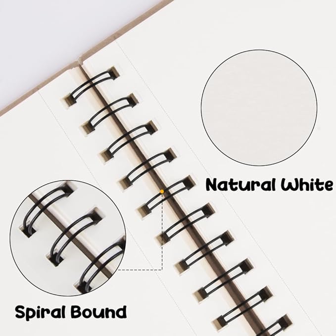 5.8x8.3in Sketch Book, 60Sheets Spiral Bound Notebooks, Natural White 92lbs/150gsm Acid-Free Drawing Paper for Painting,Sketching, Professional Sketch Pad for Artists, Beginners. NW-Beige