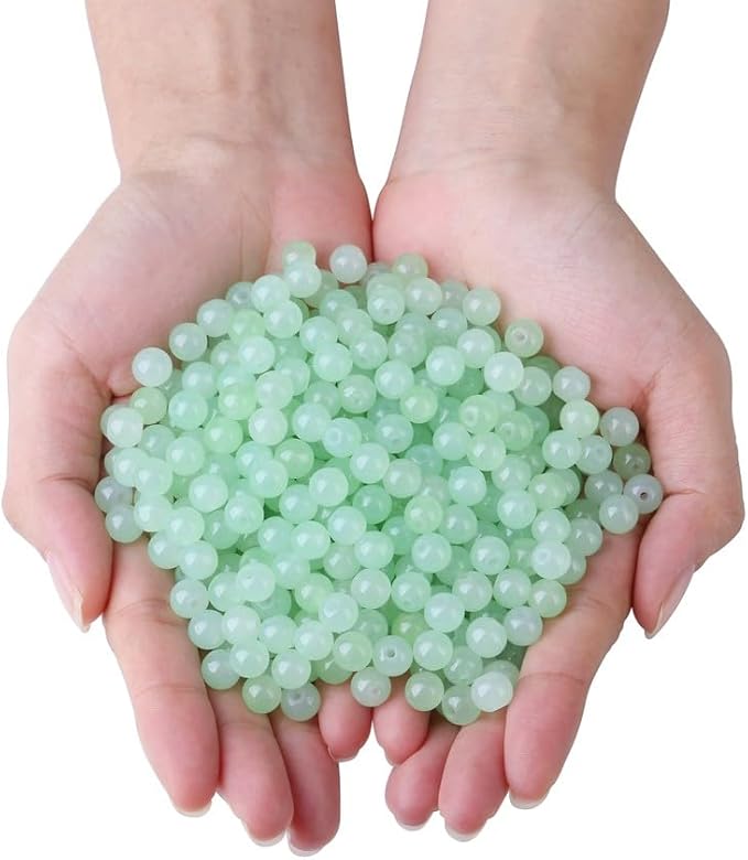 500Pcs Green Glass Beads Kit for Jewelry Making, 8mm Round Crystal Beads for Necklace Kits Earring and DIY Crafts Bracelets (Light Green)