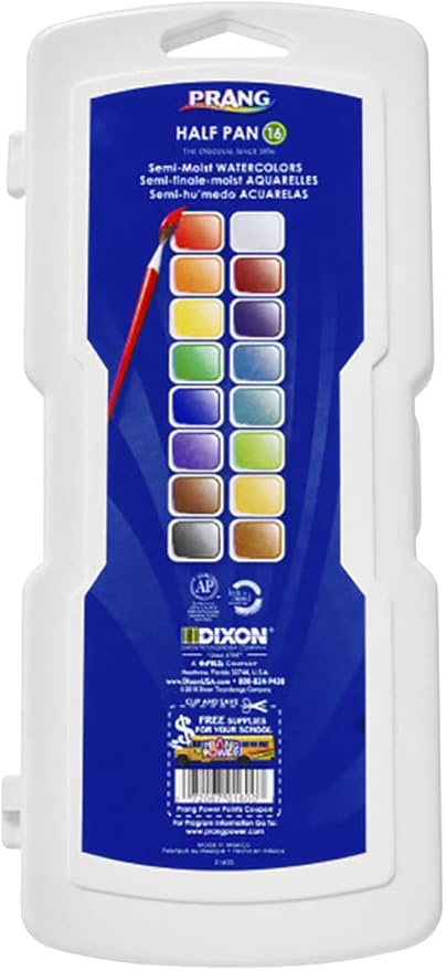 Prang Semi-Moist Watercolors 16-Color Half Pan Set