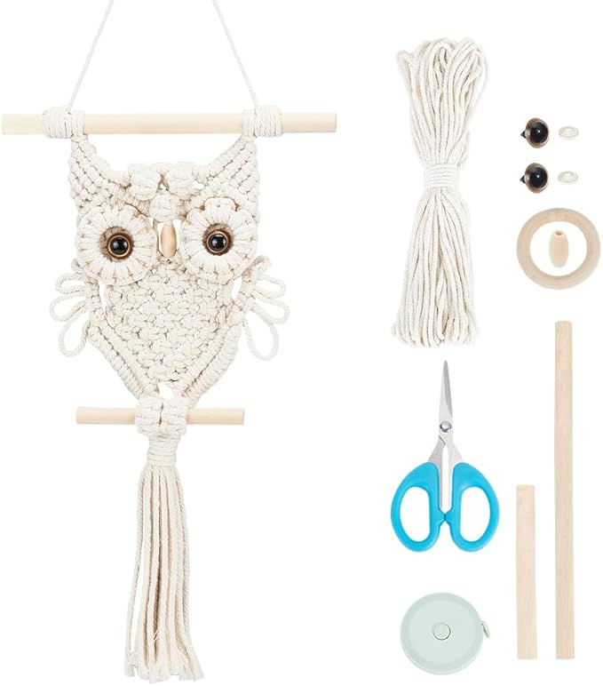 ORIGACH DIY Macrame Owl Wall Hanging Tapestry Kit Handmade Macrame Owl Kit Boho Hand Woven Macrame Wall Hanging Decor for Living Room Bedroom Office