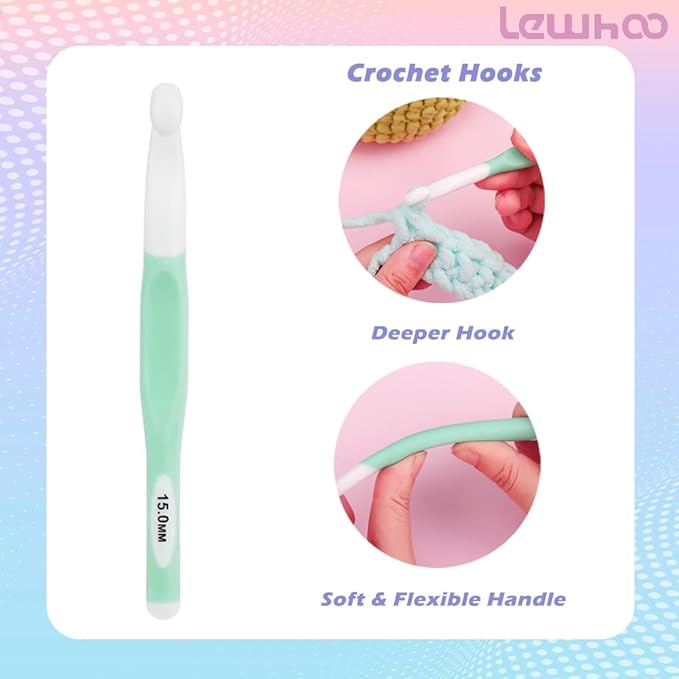 Lewhoo Large Sizes Crochet Hook Ergonomic Crochet Hooks Set,Big Crochet Hooks 8mm 10m 12mm 15mm 20mm