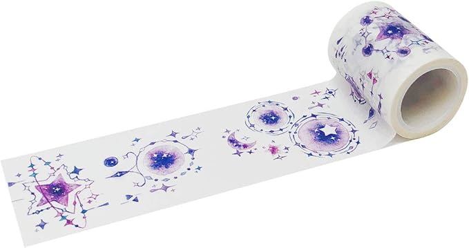 Wrapables Decorative Festive Wide Washi Masking Tape, 45mm x 5m, Purple Stars