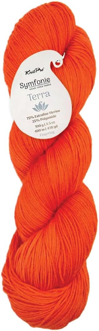 KnitPro Symfonie Fingering Weight Hand Dyed Semi-Solid Yarn Skein | Extra Fine Merino Wool & Polyamide Blend for Knitting & Crocheting, Oeko-TEX Certified 400m, 100g | Terra Tangerine