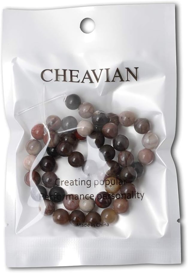 cheavian 45pcs 8mm natural silicified wood jade gemstone round loose beads for jewelry making diy findings 1 strand 15"