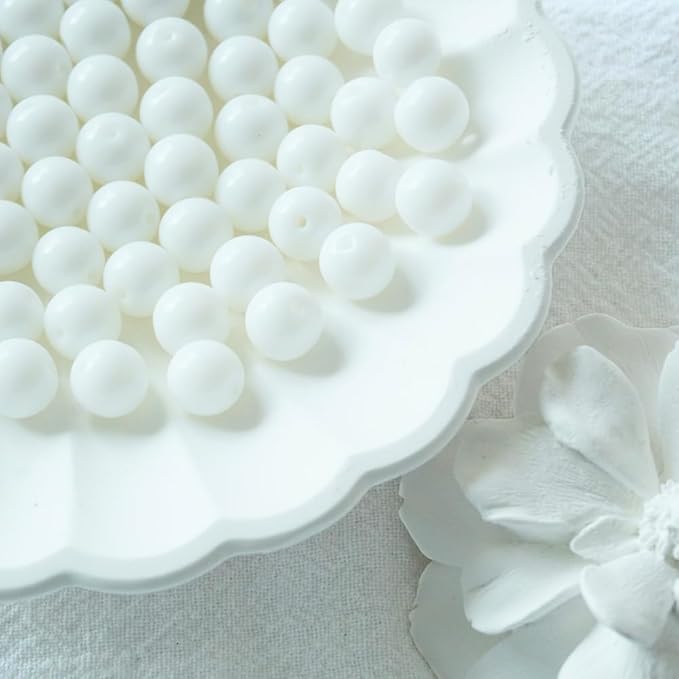 Jabrand 100pcs White Beads, 8mm Porcelain Beads for Jewelry Making Round Ceramic Bead Unique Vintage Bead for Craft Beading Kit Bracelets DIY Decor