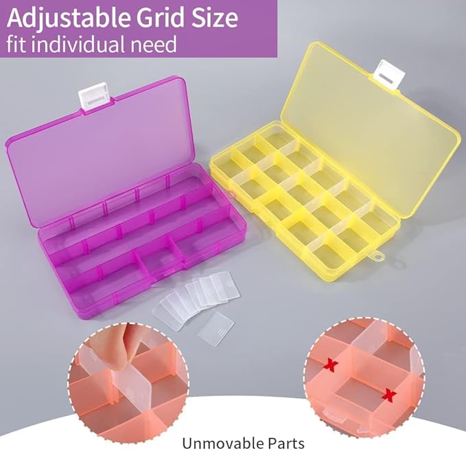 Opret 15 Girds SMALL Jewelry Organizer Earring Storage(4 Pack), Bead Organizer Box, Plastic Container with Adjustable Dividers for Crafts Jewelry Screws Fishing Tackles Small Items, Size 6.9×3.9×0.9in