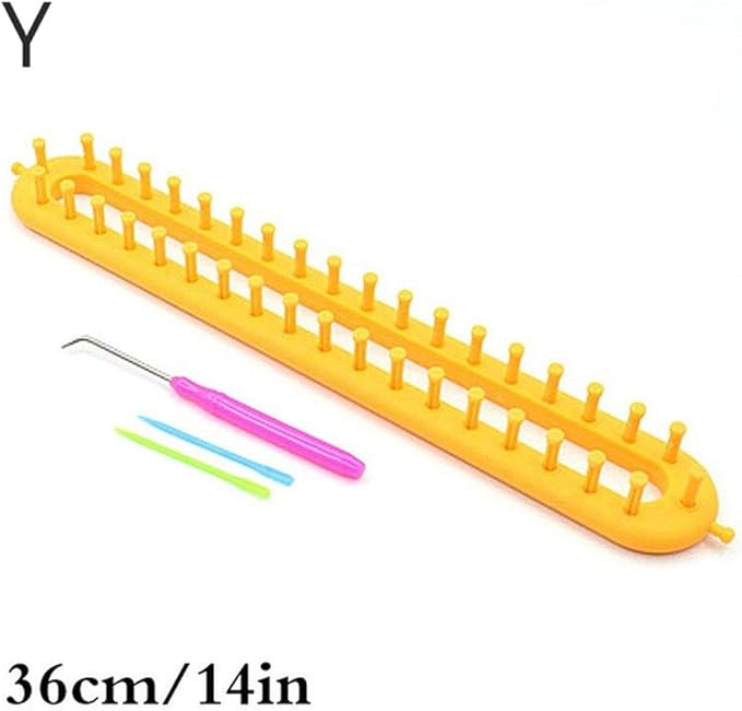 Knitting Loom Knitter Kit Plastic Yarn Cord Knitter with Hook Needle Hat Looms Long Knitting Loom DIY for Scarf Sweater Shawl Blankets(Yellow)
