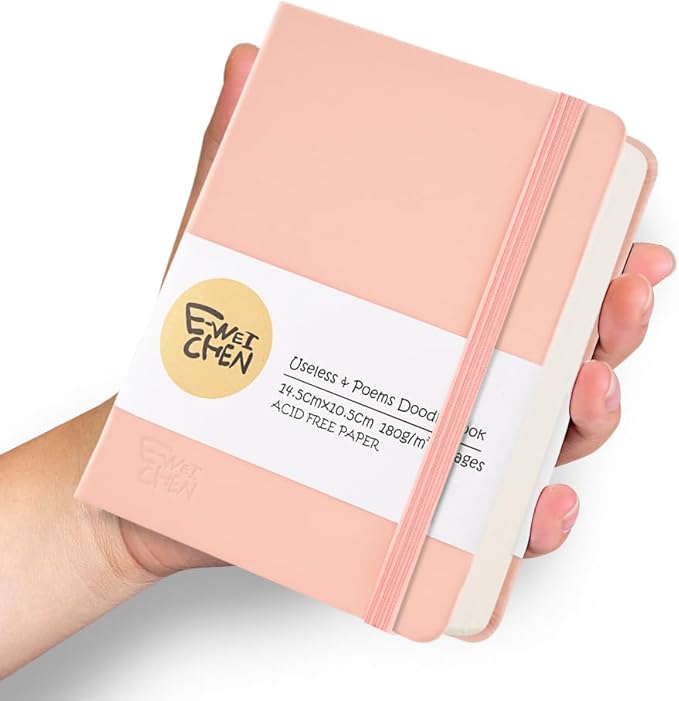 Hardcover 96Pages Blank Sketch Book for Drawing, Small 5.7x4.1 Pocket Journal Notebook for Travel, 180gsm Thick Paper Diary Notebooks for Work, PU Cover Memo for Writing. Pink