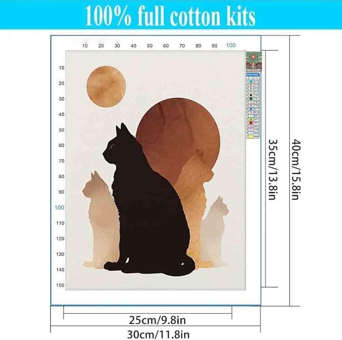 4 Pack Black Cat Stamped Cross Stitch Kits - Embroidery Kits for Beginners Adults,11 CT Patterns Dimensions Counted Cross Stitch Kits Arts Craft Kits 12x16inch