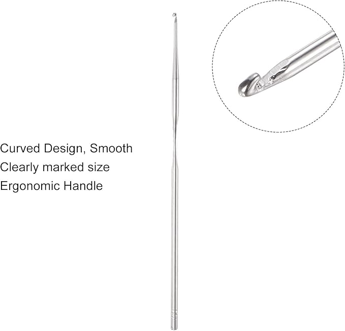 uxcell Stainless Steel Crochet Hook 0.75mm US Size 14 Knitting Needles for DIY Craft Yarn 6Pcs
