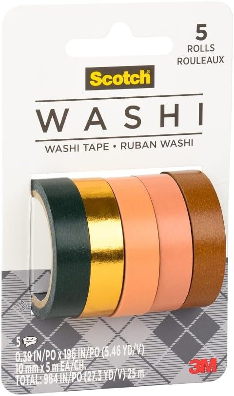 Scotch Washi Tape, Sunset Design, 5 Rolls, Great for Bullet Journaling, Scrapbooking and DIY Décor (C1017-5-P5)