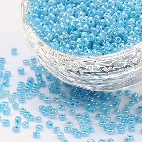 Perlin Glass Seed Beads 4mm 6/0 Round 1100pcs Mini Small Pony Spacer Beads Kit for Jewelry Making Earrings Bracelets Pendants Waist DIY Handmade (Blue Ceylon)