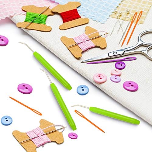 WILLBOND Knitting Loom Hooks, Crochet Hook Set, 6 Pcs Green Knit Loom Hooks with 12 Pcs Colorful Plastic Sewing Needles for Knifty Knitting Knitter Crafts