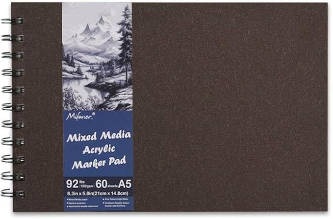 5.8" x 8.3" Mixed Media Sketch Book,Spiral Bound Hardcover Sketchbook,60 Sheets 92lb/150gsm Neutral White Acid Free Paper,Art Journal Sketchbook for Drawing Writing Sketching Illustration,Dark Coffee