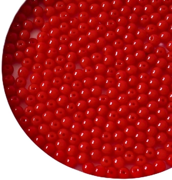 Jabrand 500pcs Red Beads, 4mm Porcelain Beads for Jewelry Making Round Ceramic Bead Unique Vintage Bead for Craft Beading Kit Bracelets DIY Decor