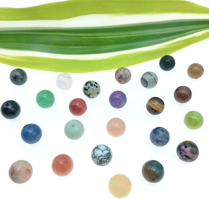 288pcs Natural Round Stone Beads Genuine Real Stones Beading Loose Gemstone DIY for Bracelet Necklace Earrings Jewelry Making (10mm-24 Color S1, 10mm)
