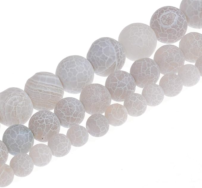 8mm Natural Grey Frosted Agate Gemstone Round Loose Beads Crystal Stone Bracelet Necklace Accessories Crafts for Jewelry Making DIY,1 Strand 15"