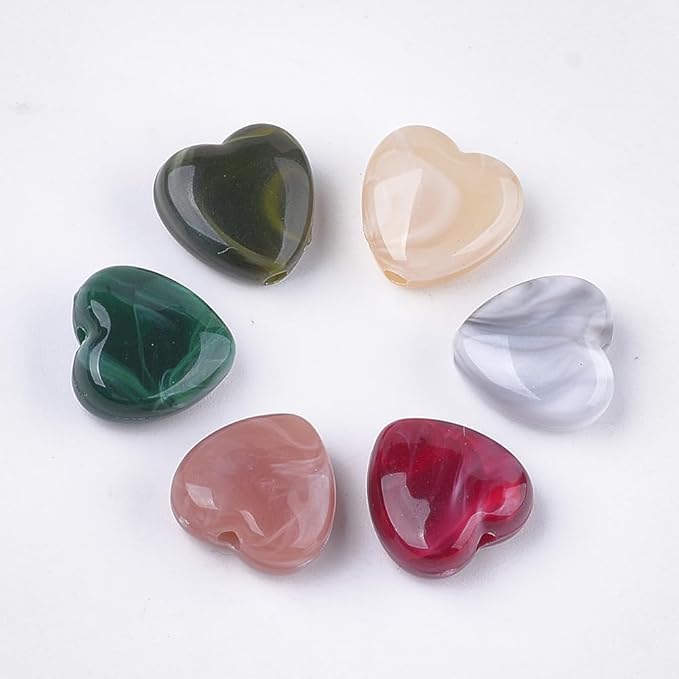 Ipotkitt 20 Pcs Acrylic & Imitation Gemstone Heart Shaped Beads Colorful Love Heart Spacer Beads for DIY Bracelet Necklace Jewelry Making Crafts