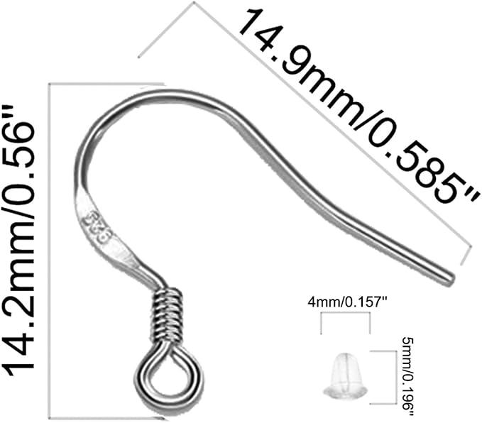 white gold earring hooks, 80 pcs/40 pairs ear wires fish hooks, 240pcs hypoallergenic earring making kit with jump rings and clear silicone earring backs stoppers
