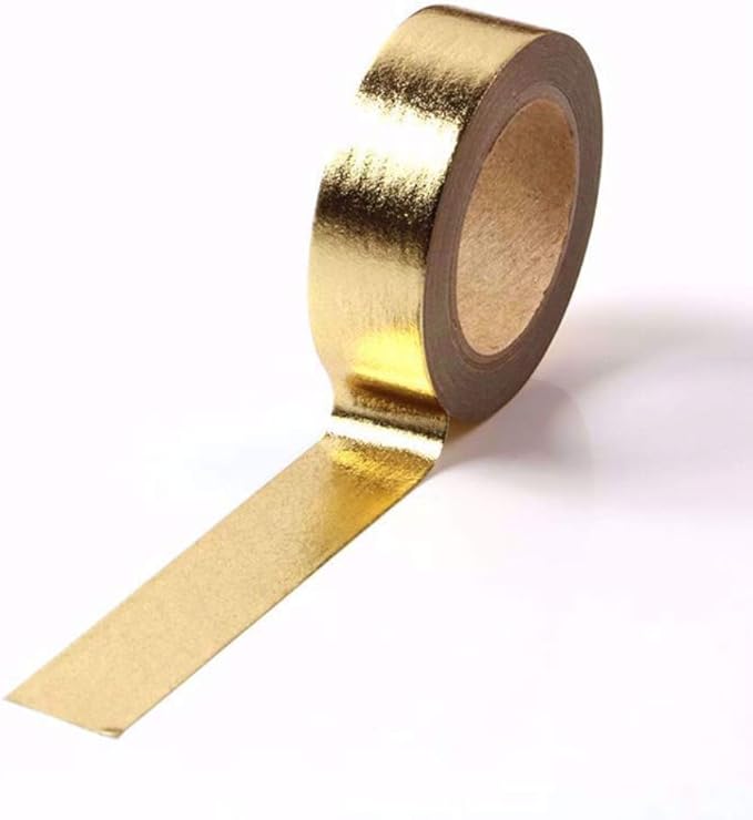 MEI YI TIAN 6 Rolls Solid Gold Foil Washi Tape Set 15mmx10m Gilding Paper Adhesive Masking Tapes Sticky Paper Tape Roller for DIY Scrapbooking Journal Crafts Art Home Decoration