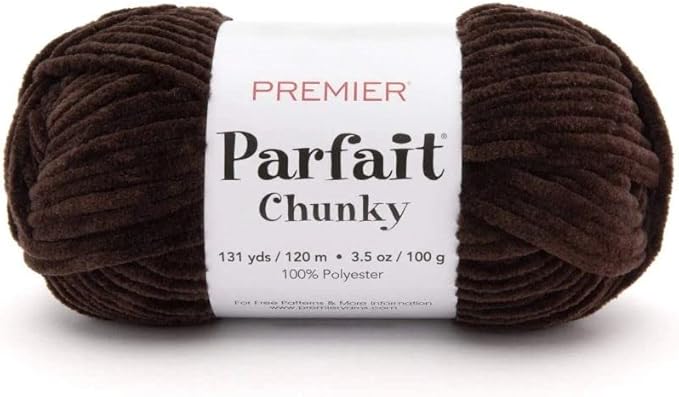 Premier Yarns Parfait Chunky Chenille Yarn 3.5 Oz 6 Super Bulky Weight 3 Pack Bundle with Bella's Stitch Place Holders (Espresso)