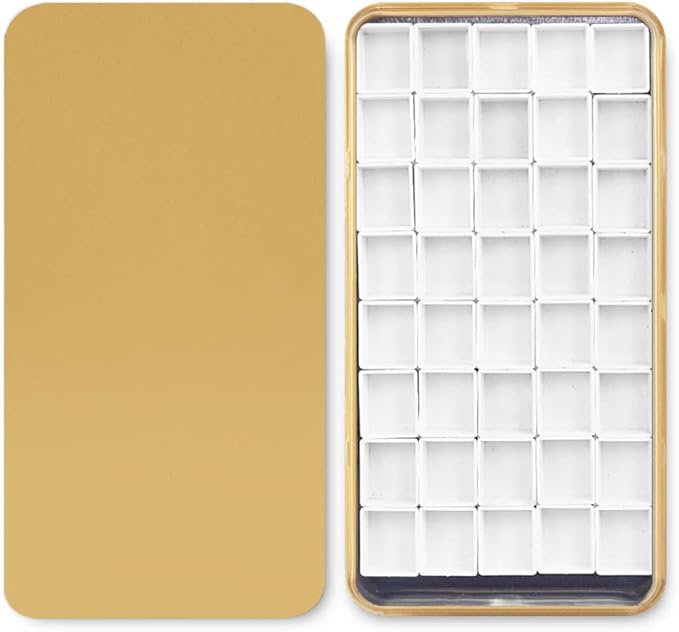 40Pcs Empty Half Pans with Magnetic Stripe Watercolor Paint Travel Tin Palette Case, Artist Paints Half Pan Kits for DIY Watercolor Oils or Acrylics Painting Art Drawing Gold