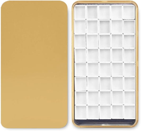 40Pcs Empty Half Pans with Magnetic Stripe Watercolor Paint Travel Tin Palette Case, Artist Paints Half Pan Kits for DIY Watercolor Oils or Acrylics Painting Art Drawing Gold