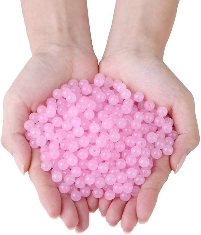 500Pcs Pink Glass Beads 8mm for Bracelets and Necklaces, Round Crystal Glass Beads for Bracelet Jewelry Making Kits Earring DIY Crafts(Pink)