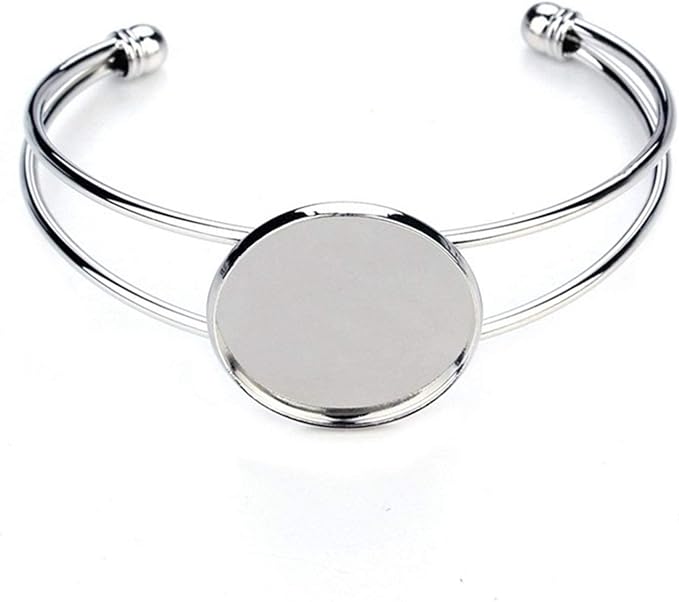 MIAO JIN 10 Pcs 25 mm Adjustable Round Cabochon Bezel Tray Blank Bangle for Crafting DIY Bracelets Making(Silver)