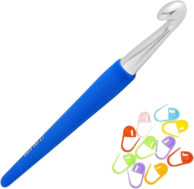 KnitPro Waves 2.0 Crochet Hook 5.25 inch, 12.00mm (13cm, US Size -) Aluminum with 10 Colorful Stitch Markers