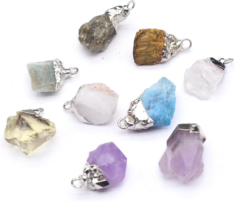 LHJ 12 Pcs Natural Stone Pendants Random Irregular Shape Raw Healing Crystal Agate Charms for Jewelry Making Necklace Gift