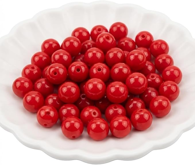 Jabrand 100pcs Red Beads, 8mm Porcelain Beads for Jewelry Making Round Ceramic Bead Unique Vintage Bead for Craft Beading Kit Bracelets DIY Decor