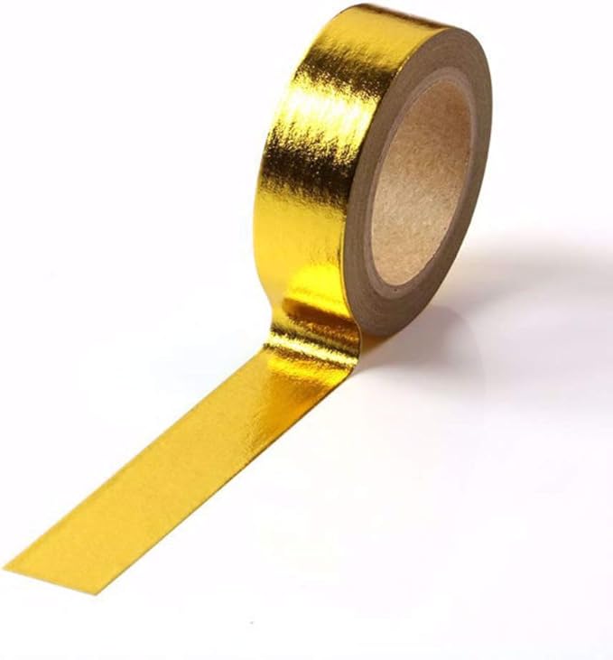 6 Rolls Solid Yellow Gold Foil Washi Tape Set 15mm x 10m Length Gilding Stamping Paper Adhesive Masking Tapes Sticky Paper Tape for DIY Scrapbooking Bullet Crafts Art Journal Home Decoration