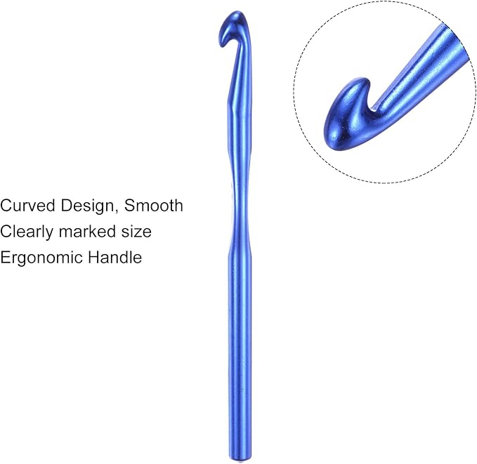 uxcell Aluminum Crochet Hook 9mm US Size M (Size 13) Knitting Needles for DIY Craft Yarn Blue 6Pcs