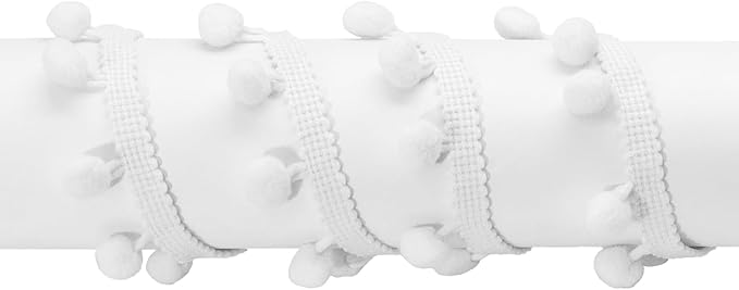 Homiest 10 Yards Pom Pom Trim for Sewing, 1 Inch Wide White Ribbon Bundles Textured Fabric Fringe Ribbon, 13mm Ball Pompom Trim for DIY Crafts Curtain Clothes Pillow Home Decoration