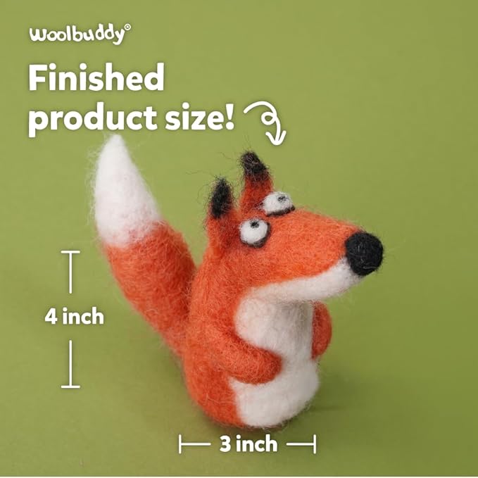 Woolbuddy 𝗪𝗼𝗼𝗹𝗯𝘂𝗱𝗱𝘆 𝗡𝗲𝗲𝗱𝗹𝗲 𝗙𝗲𝗹𝘁𝗶𝗻𝗴 𝗞𝗶𝘁 Fox Animal Project for Beginners and Adults – Includes Wool, 2 Felting Needles, and Instructions
