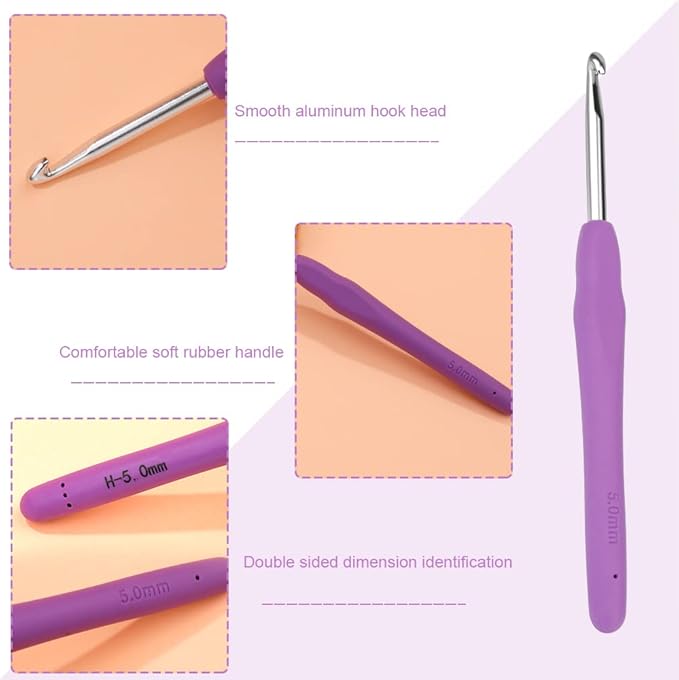 SHWAKK Crochet Hook, 5.0 mm Ergonomic Crochet Hook, Crochet Needles for Arthritic Hands, Knitting Needles with Soft Handle Beginners and Experienced Hobbyists (5.0 mm)