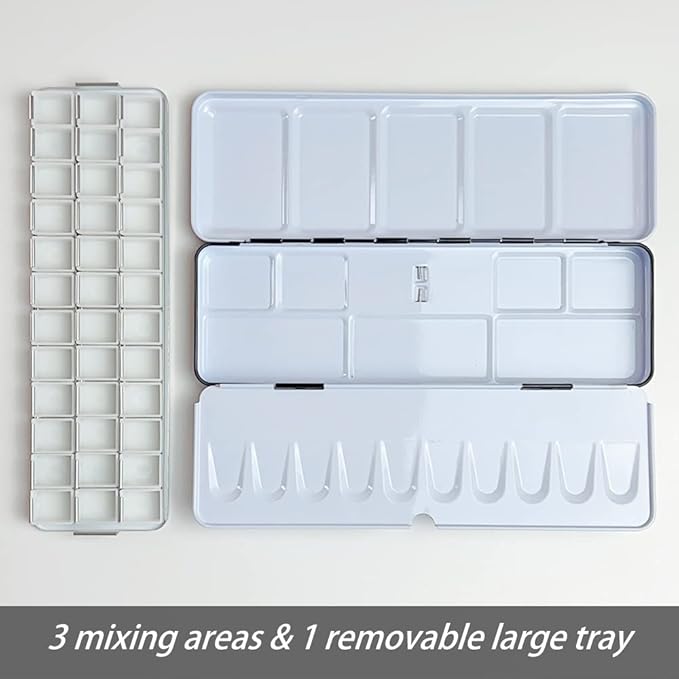 FCLUB Empty Watercolor Palette Paint Case - Medium Watercolor Tin Metal Box Tin with 36 Half Pans