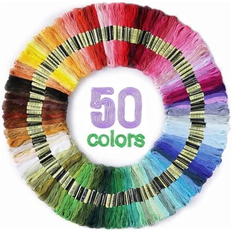 Maxee Embroidery Thread, 50 Colors Per Pack Embroidery Floss,8m Cross Stitch Threads,Friendship Bracelets Floss, Crafts Floss Rainbow Color