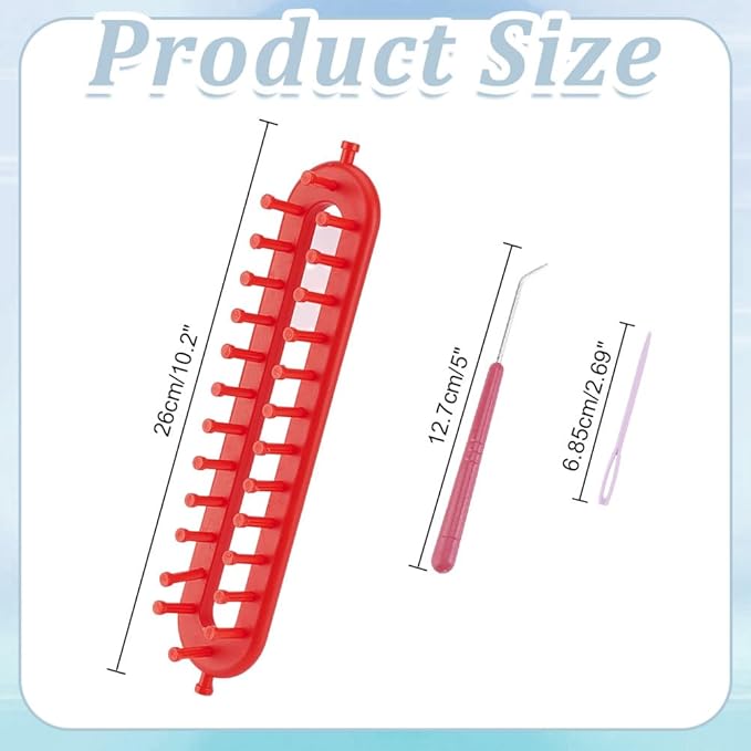 HOBBIESAY Long Knitting Loom 26cm Scarf Knitter Crochet Loom Rectangle Knitting Looms Knitting Kit with Hook Needle Red for Beginners Scarf Sweater Shawl Blankets Knittings Kit Hole:4mm