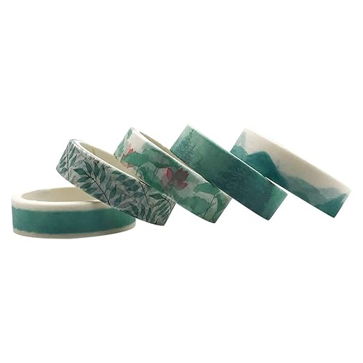 Green Basic Washi Tapes Set, 5 Rolls 10mm Wide Spring Plant Japanese Masking Decorative Tapes for Bullet Journal Planners DIY Decor Crafts Arts Scrapbooking Adhesive