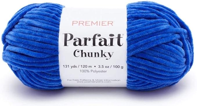 Premier Yarns Parfait Chunky Chenille Yarn 3.5 Oz 6 Super Bulky Weight 3 Pack Bundle with Bella's Place Holders (Classic Blue)