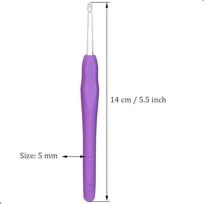 6Pcs 5mm Aluminum Soft Grip Rubber Ergonomic Handle Crochet Hook Knitting Needles US Size H (Size 8) for DIY Yarn Craft,Nice Gift for Women Adults Kids Children Beginners (Purple)