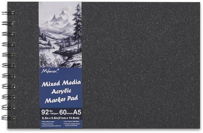 5.8" x 8.3" Mixed Media Sketch Book,Spiral Bound Hardcover Sketchbook,60 Sheets 92lb/150gsm Neutral White Acid Free Paper,Art Journal Sketchbook for Drawing Writing Sketching Illustration,Black