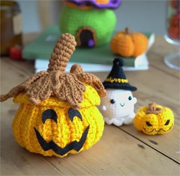 Beginners Easy to Start Crochet Kits for Beginners Halloween Pumpkin Animals Candy Bag Case Crochet Set DIY Gift for Starters Adult Kids Instruction and Video Tutorials