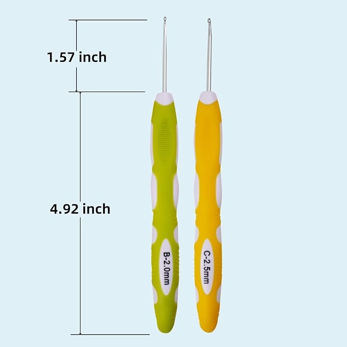 2mm 2.5mm Crochet Hook, Smooth Metal Head and Soft Rubber Grip Extra Long Ergonomic Crochet Hooks for Arthritic Hands, Beginners and Crochet Enthusiast