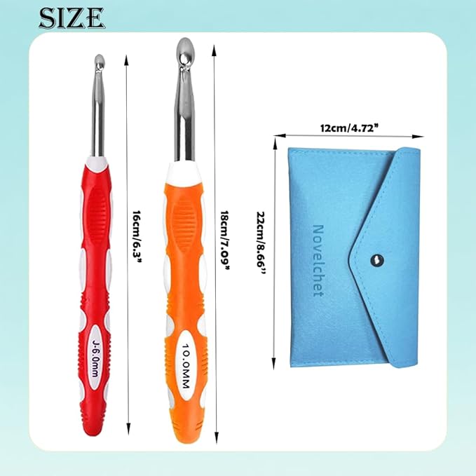 Novelchet 13Pcs Ergonomic Crochet Hook Set with Case, Crochet Hooks for Arthritic Hands,Crochet Hook Size 2mm-10mm (B-N)