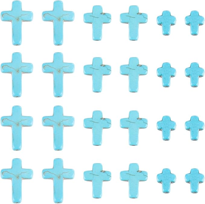 SUNNYCLUE 90Pcs 3 Sizes Mini Blue Turquoise Cross Beads 10/16/25mm for Jewelry Making Supplies