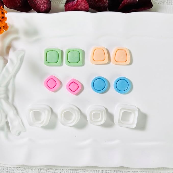 Xaekicr Polymer Clay Cutters Geometric Stud Earring Set – 4 Pairs Modern Clay Cutters for Polymer Clay Jewelry, Clay Tools and Molds for DIY Earrings